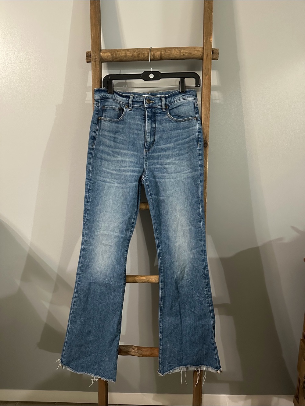 LOFT Light Blue Flare Jeans with Raw Hem
